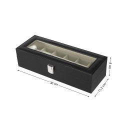 Urboks i kunstl�der - display�ske til 6 ure - sort urkasse