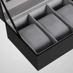 Urboks i kunstl�der - display�ske til 6 ure - sort urkasse