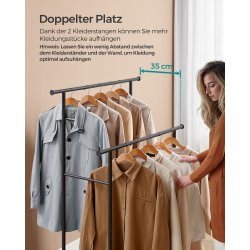 T�jstativ p� hjul med skohylde og 2 t�jst�nger - rustik brun