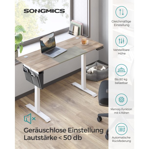 H�ve s�nkebord - elektrisk h�ve s�nke skrivebord - beige 60x140