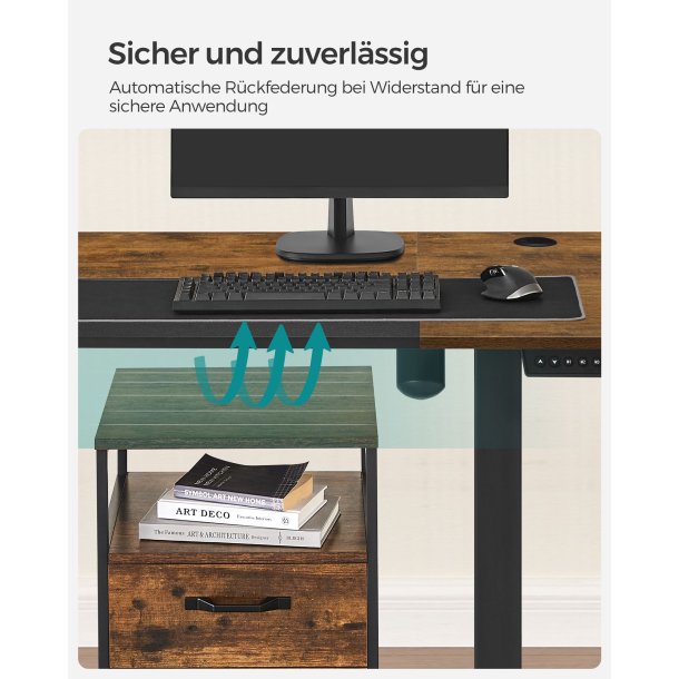 H�ve s�nkebord - elektrisk h�ve s�nke skrivebord - rustik brun