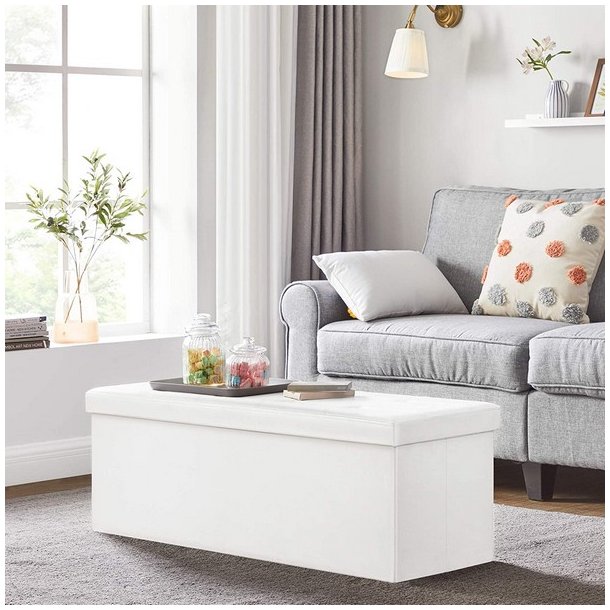 Entreb�nk - skammel med kiste 110 x 38 x 38 - hvid kunstl�der