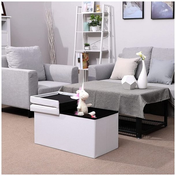 Entreb�nk - siddeb�nk med kiste 76 x 38 x 38 - hvid kunstl�der