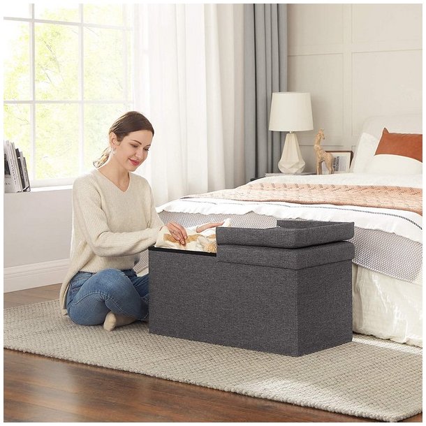 Entreb�nk - siddeb�nk med kiste 76 x 38 x 38 - m�rkegr� stof