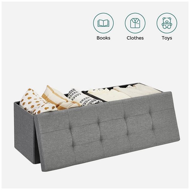 Entreb�nk - siddeb�nk med kiste 110 x 38 x 38 - lysegr� stof
