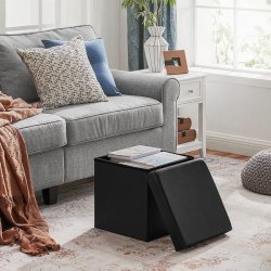 Puf med kiste - skammel med opbevaring 38 x 38 x 38 - sort kunstl�der