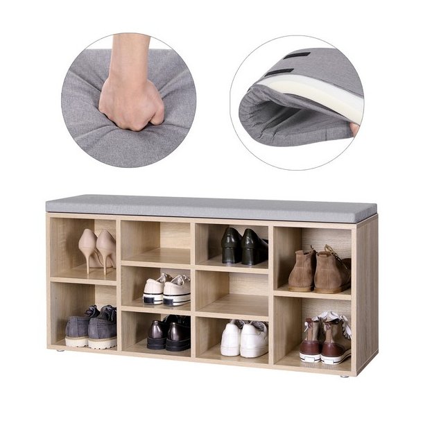 Skob�nk - siddeb�nk med skohylder - entreb�nk med skorum - brun