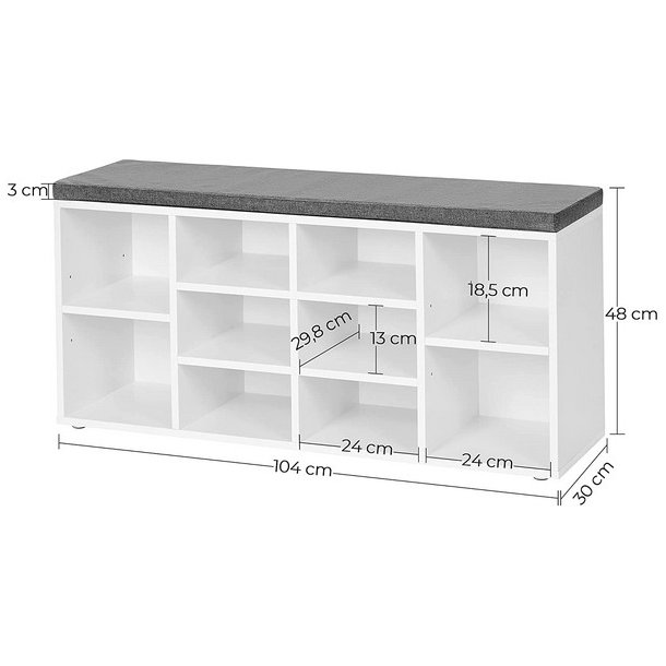 Skob�nk - siddeb�nk med skohylder - entreb�nk med skorum - hvid