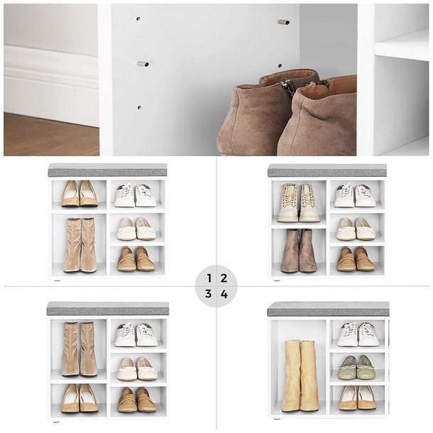 Skob�nk - siddeb�nk med skohylder - entreb�nk med skorum - hvid