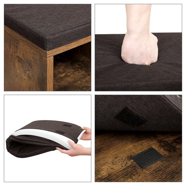 Skob�nk - entreb�nk til sko - siddeb�nk med hynde - rustik brun