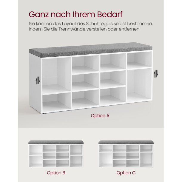 Skob�nk - siddeb�nk med skohylder - entreb�nk med skorum - hvid