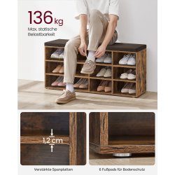 Skob�nk - siddeb�nk med skohylder - entreb�nk med skorum - rustik brun