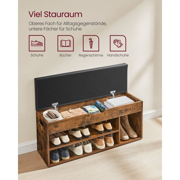 Skob�nk - siddeb�nk med skohylder - entreb�nk - rustik brun 100x30