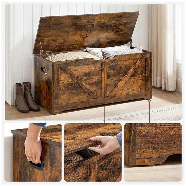 Siddeb�nk med opbevaringsrum - opbevaringsb�nk - rustik brun