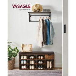 Skob�nk - siddeb�nk med skohylder - entreb�nk med skorum - rustik brun