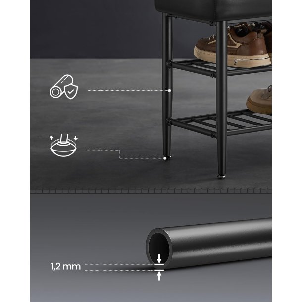 Skob�nk - siddeb�nk med skohylder - sort 30 x 100 x 50