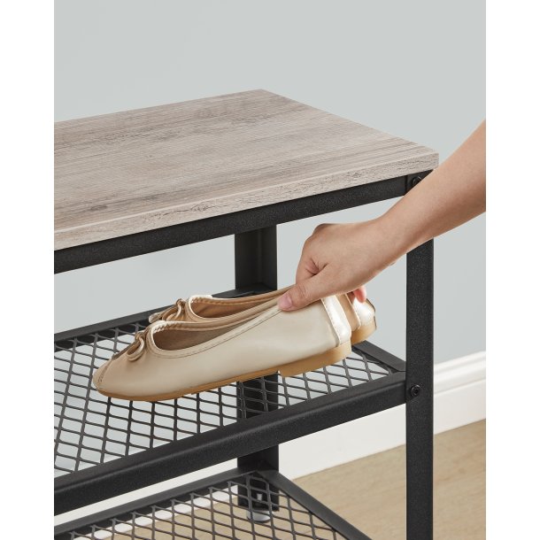 Skob�nk med 2 hylder - siddeb�nk med skohylder - gr� beige (Greige)