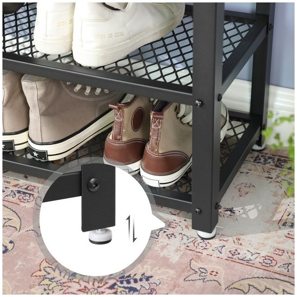 Skob�nk med 2 hylder - siddeb�nk med skohylder - gr� beige greige