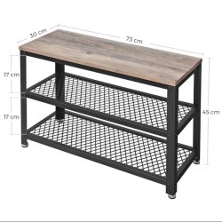 Skob�nk med 2 hylder - siddeb�nk med skohylder - gr� beige greige