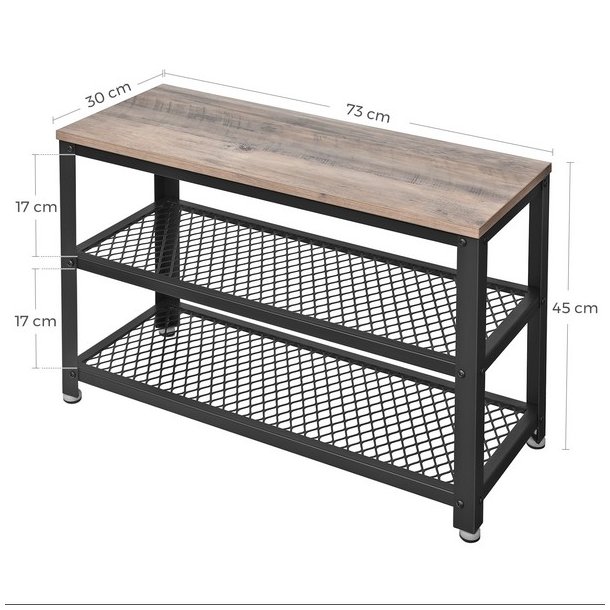 Skob�nk med 2 hylder - siddeb�nk med skohylder - gr� beige greige