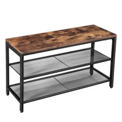 Skob�nk med 2 hylder - siddeb�nk med skohylder - rustik brun