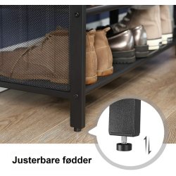 Skob�nk med 2 hylder - siddeb�nk med skohylder - rustik brun