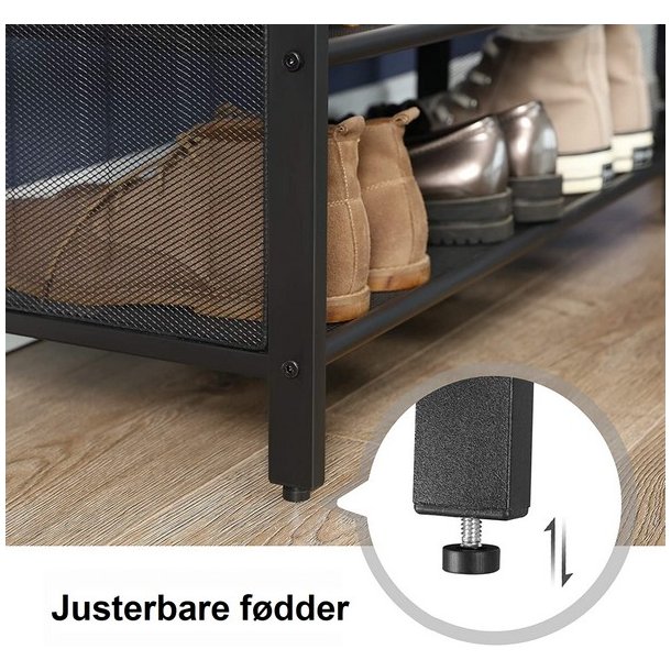 Skob�nk med 2 hylder - siddeb�nk med skohylder - rustik brun