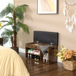 Skob�nk - siddeb�nk med skohylder - opbevaringsb�nk - brun