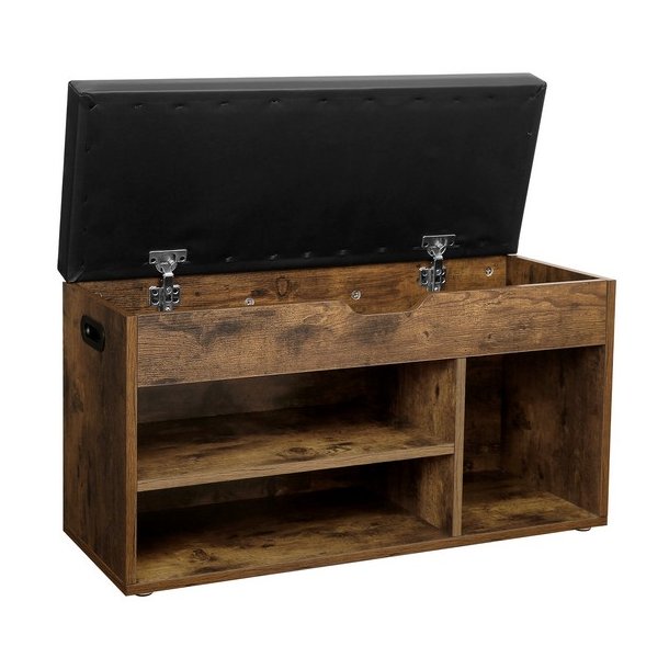 Skob�nk - siddeb�nk med skohylder - opbevaringsb�nk - brun