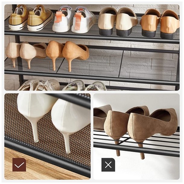 Garderobestativ med knagerkke og 4 skohylder - rustik brun