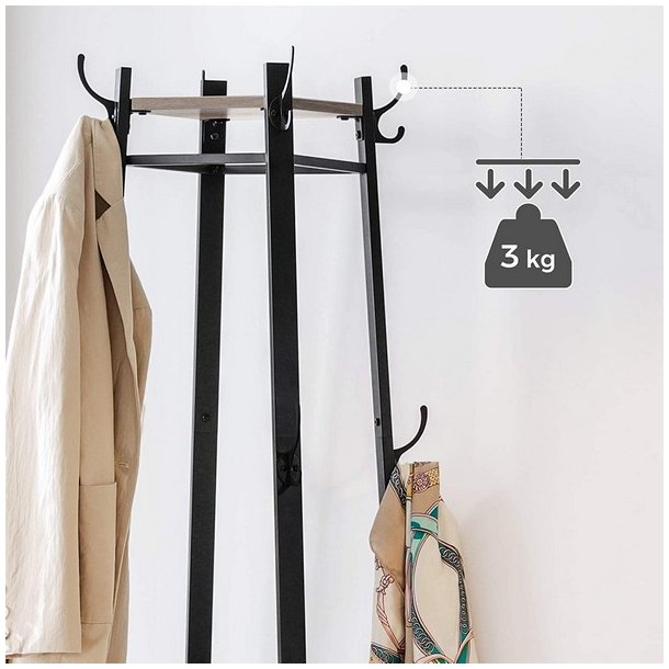 Stumtjener - frakke stativ i sort metal med 3 gr� beige hylder