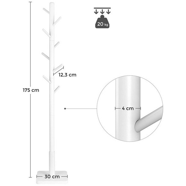 Stumtjener i hvid tr� - frakke stativ til entre - 30x30x175