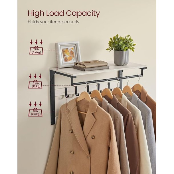 Knager�kke med b�jlestang og hattehylde 65x30 cm - hvid