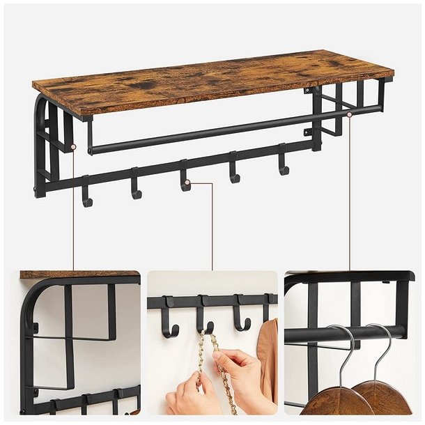 Knager�kke med hattehylde og b�jlestang 80x30 cm - rustik brun