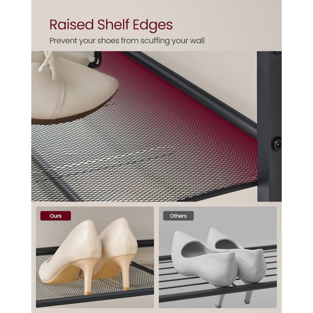 Skoreol med 4 hylder - skostativ med metalhylder - brun