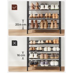 Skoreol med 4 hylder - skostativ med metalhylder - rustik brun