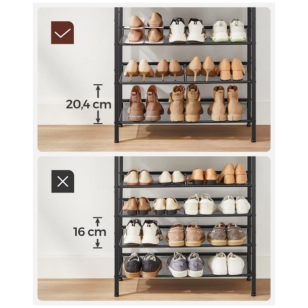 Skoreol med 4 hylder - skostativ med metalhylder - rustik brun