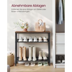 Skoreol med 3 hylder - skostativ med metalhylder - rustik brun