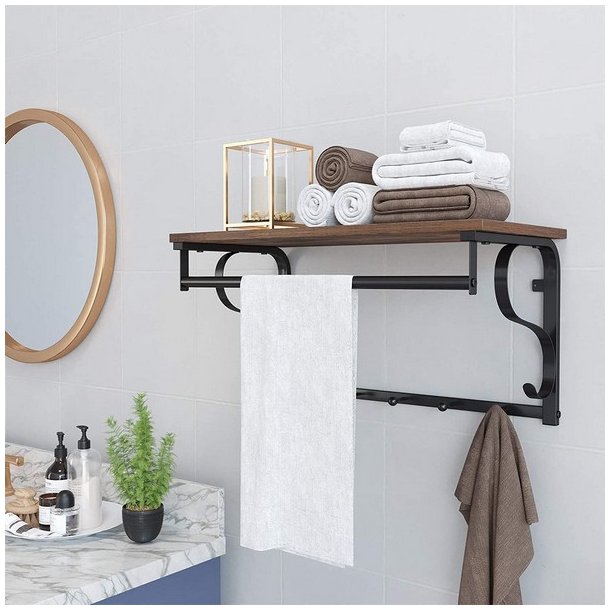 Knager�kke med hattehylde og b�jlestang 60x30 cm - rustik brun