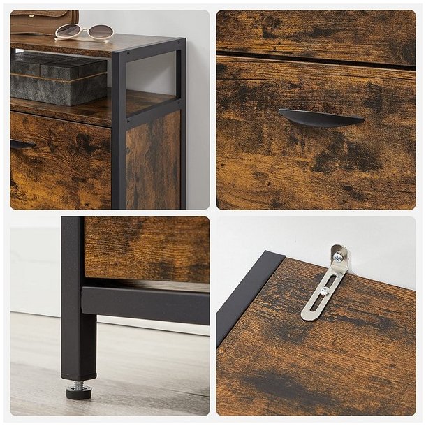 Skoskab med 2 rum - skoreol med 2 skuffer - rustikt brunt