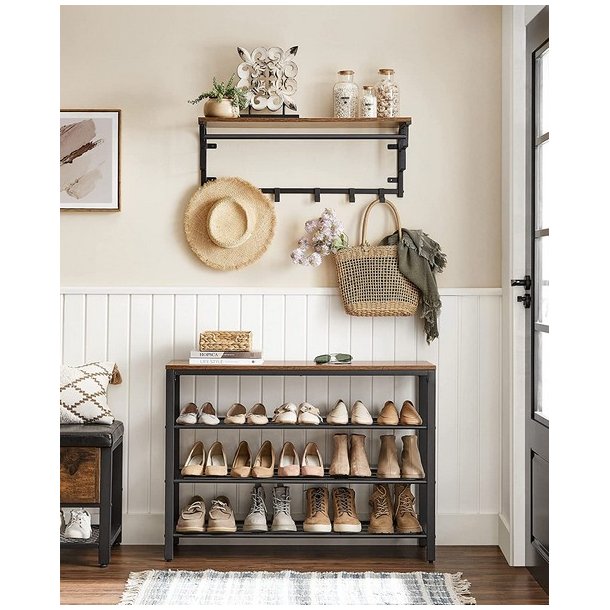 Skoreol med hylder til sko - reol med skohylder - rustik brun