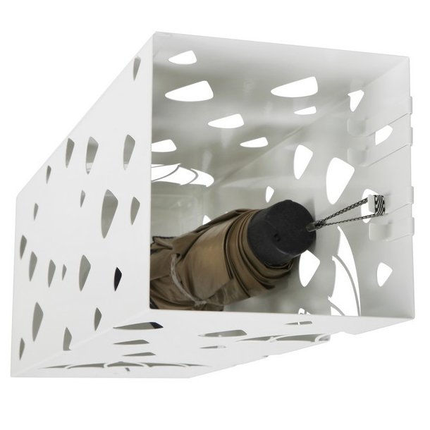 Paraplystativ med kroge og drypbakke - hvid paraplyholder