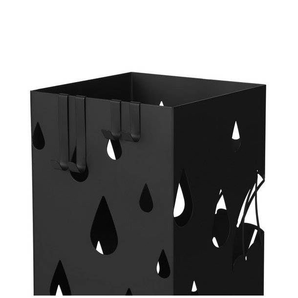 Paraplystativ med kroge og drypbakke - sort paraplyholder