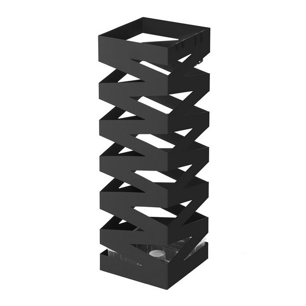 Paraplyholder med kroge og drypbakke - sort paraplystativ