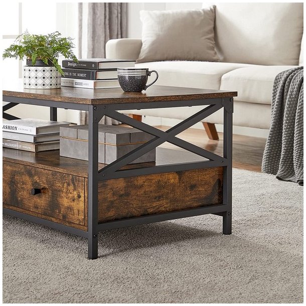 Sofabord - stuebord i industrielt design - rustik brun 100x55x45