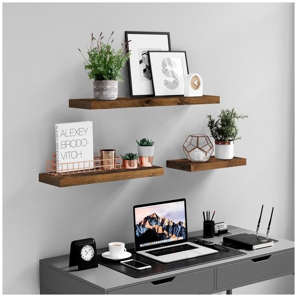 Hylde i tr� - v�gh�ngt tr�hylde - rustik brun v�ghylde 80 x 20 cm