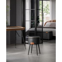 Puf med opbevaring - rund skammel - fodskammel - sort s�de �32