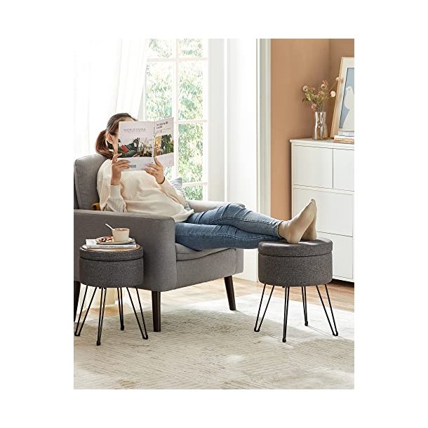 Puf med opbevaring - rund skammel - fodskammel - m�rkegr� �31