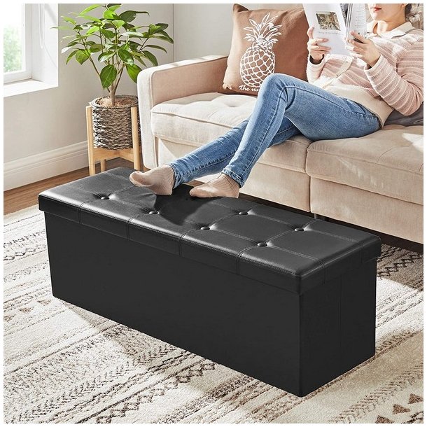 Entreb�nk - skammel med kiste 110 x 38 x 38 - sort kunstl�der