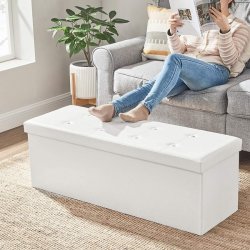 Entreb�nk - skammel med kiste 110 x 38 x 38 - hvid kunstl�der